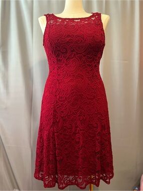 Liz Claiborne Red Lace Midi Dress